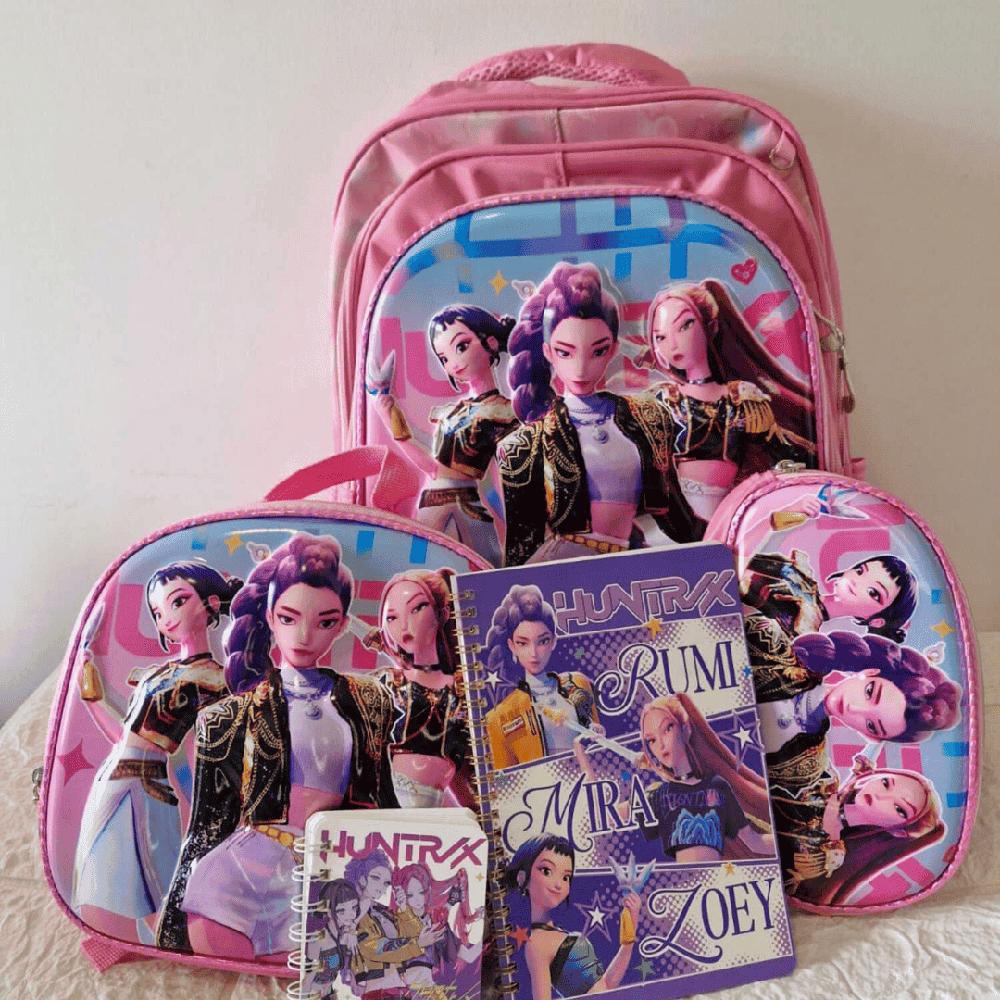 Set Mochila Kpop Las Guerreras K-pop Huntrix Cazadoras de demonios Rosado Claro