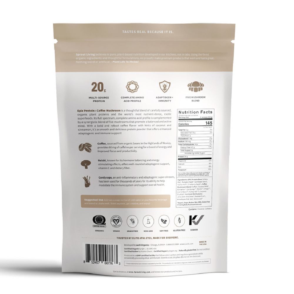 Proteína Vegana Sprout Living Epic Protein Coffee Mushroom 1.1lb plazaVea Supermercado