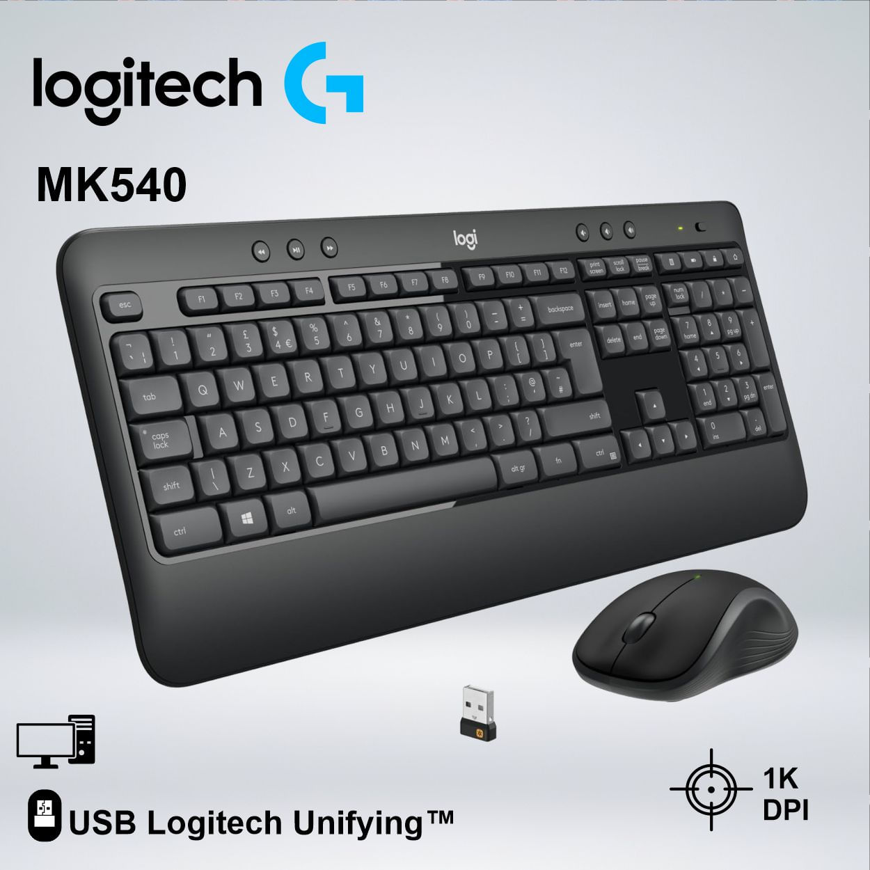 TECLADO - MOUSE LOGITECH MK540 WIRELESS USB SP BLACK