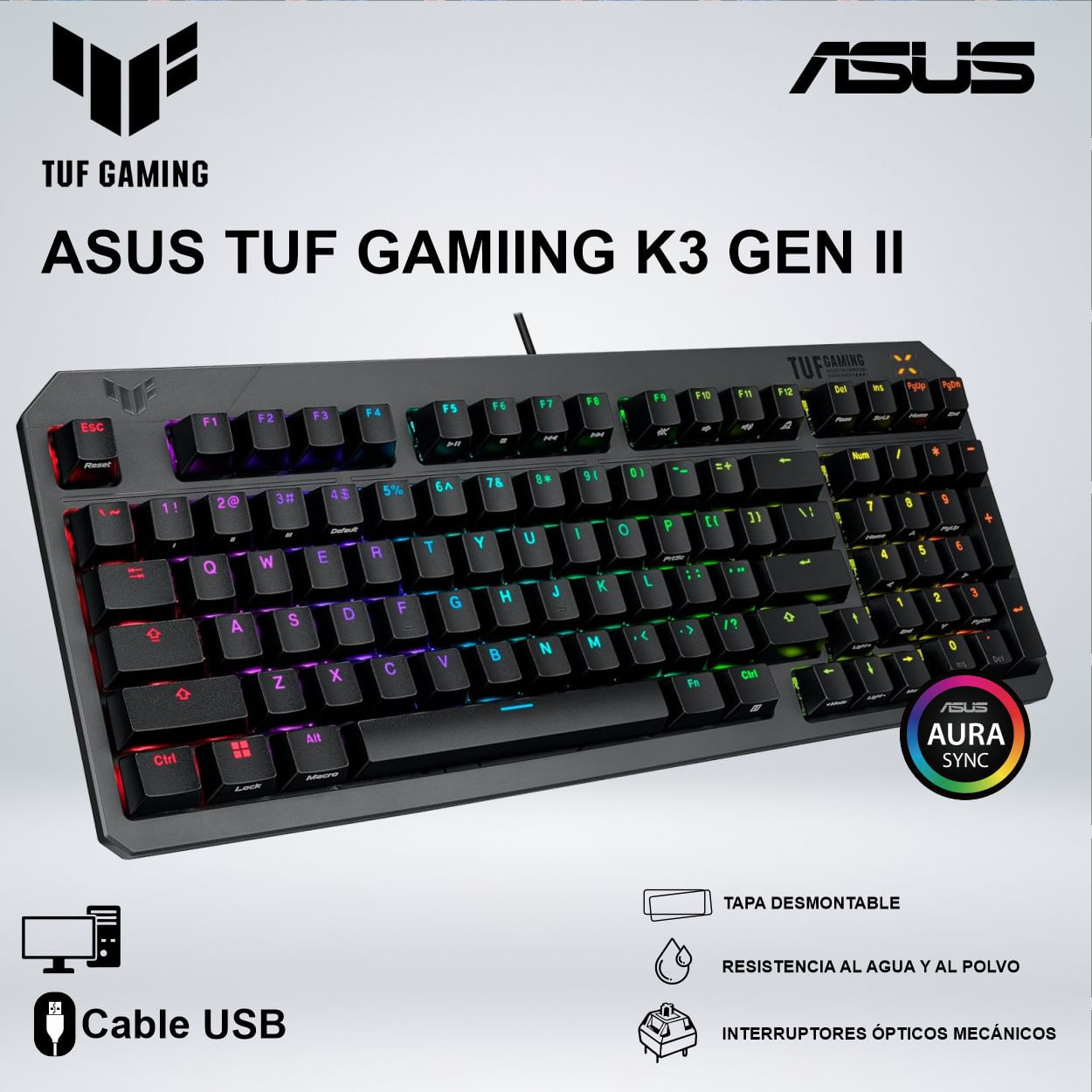 TECLADO GAMER ASUS TUF GAMIING K3 GEN II SWITCH RED OPTICO LINEAL RGB