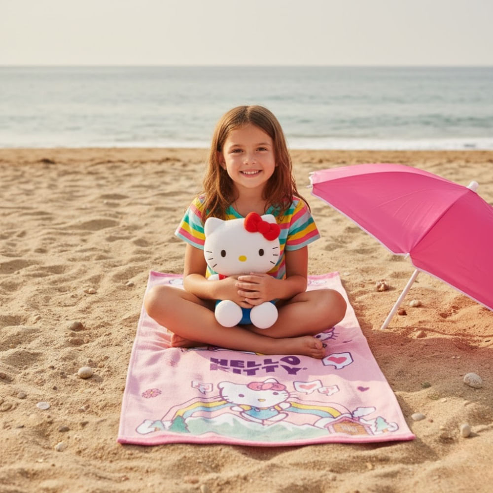 Toalla para Playa Gatita Rosa Montañas 140x70cm