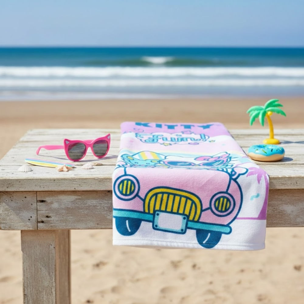 Toalla para Playa Gatita Rosa Carro 140x70cm