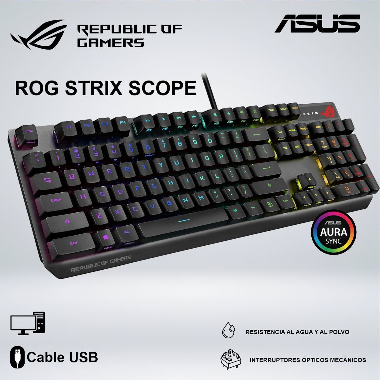 TECLADO GAMER ROG STRIX SCOPE RGB SWITCH OPTICOS ROG RX RED AURA SYNC
