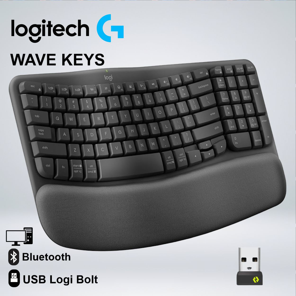 TECLADO LOGITECH ERGO WAVE WIRELESS USB BOLT BLUETOOTH