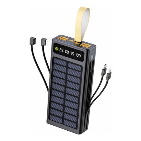 Power Bank Solar 30000mah Cargador Portátil 8 Dispositivos Negro