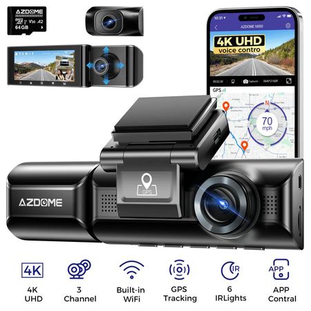 DASHCAM AZDOME M550 PRO 4K Triple Frontal Interior Trasera GPS WiFi 64GB