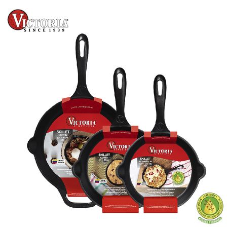Set 3 Sartenes Hierro Fundido Curado Victoria 16 20 30 cm