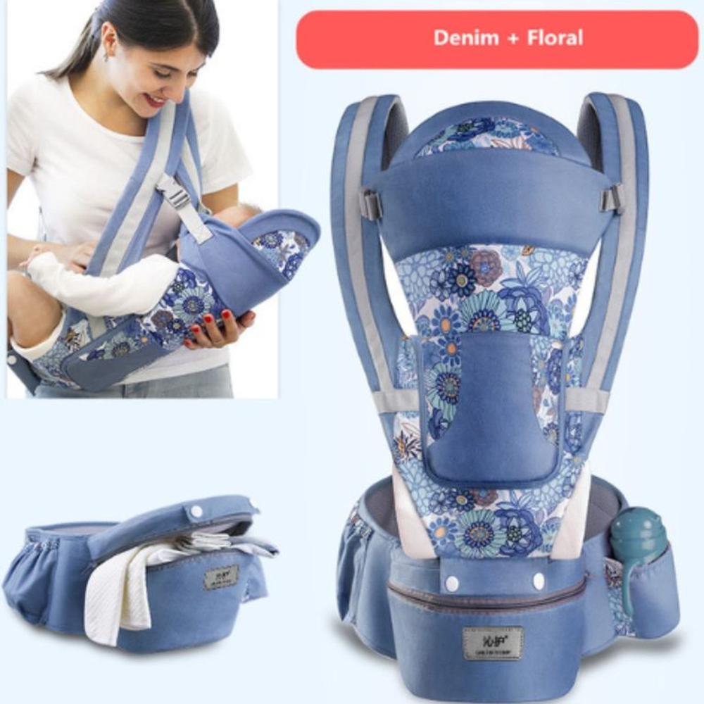 CANGURO ERGONÓMICO BEBE 15 POSICIONES CON PAÑALERA AZUL FLOR