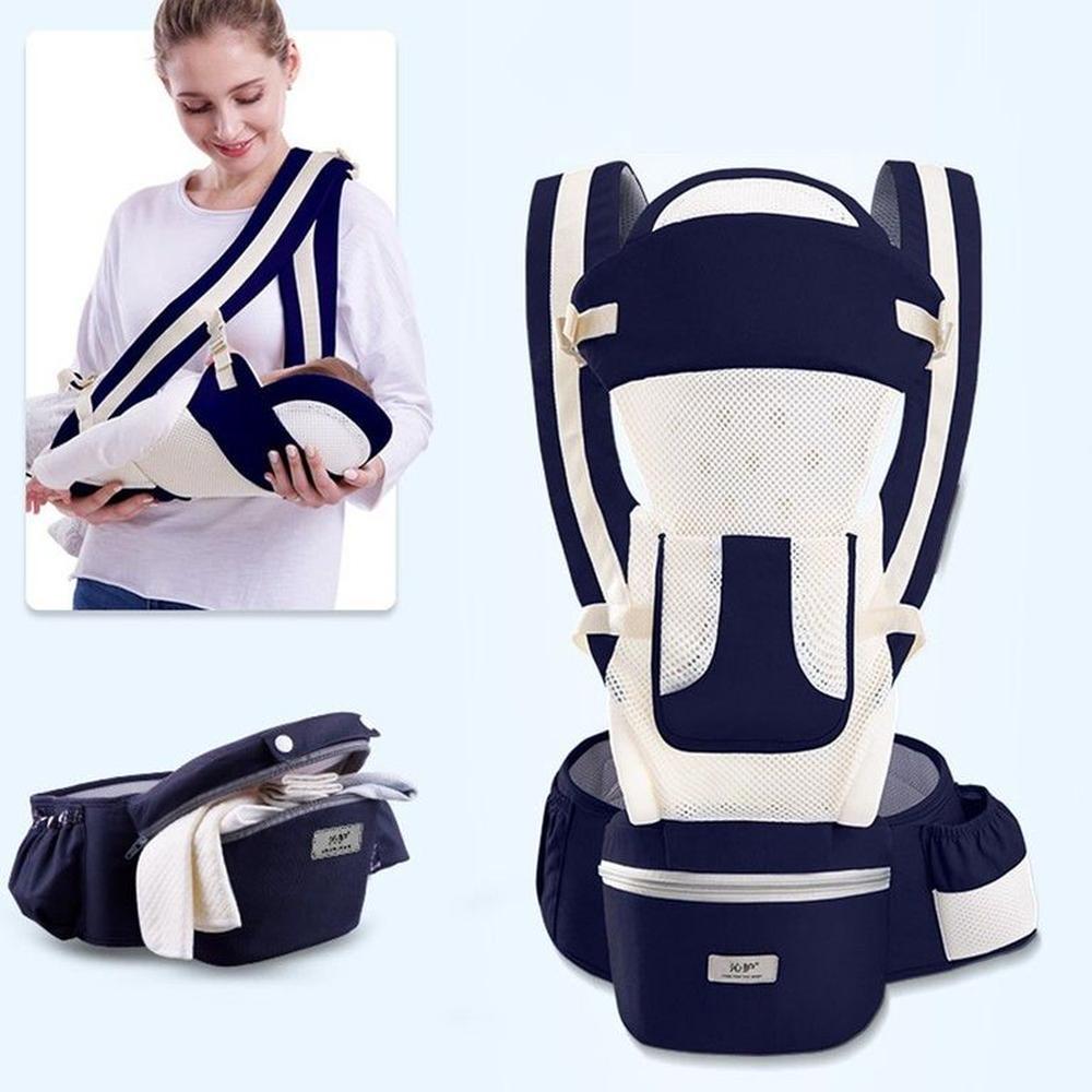 CANGURO ERGONÓMICO BEBE 15 POSICIONES CON PAÑALERA AZUL-BLANCO