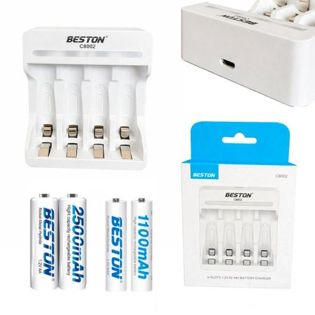 Kit Cargador Inteligente de Pilas mas 2 AAA y 2 AA Ni-MH 4 puestos