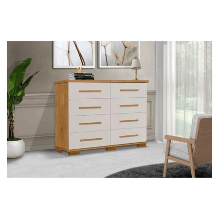 Cómoda Moderna Peih 8 Cajones Marrón Claro y Blanco RR MUEBLES
