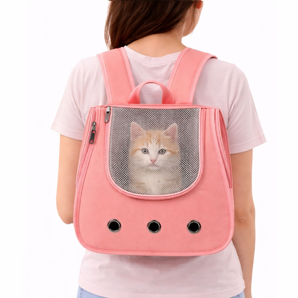 Mochila transportadora para gatos color rosado talla única