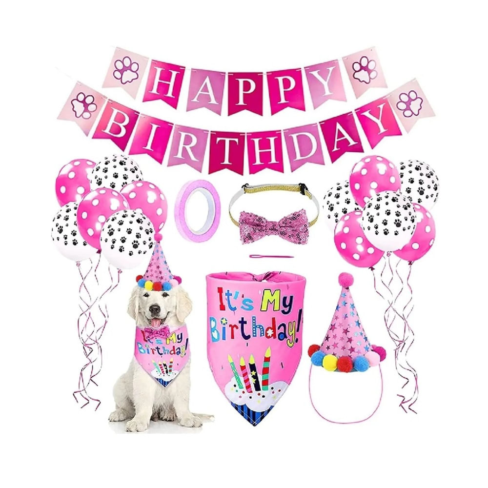 Kit de cumpleaños para mascotas perros y gatos color rosado