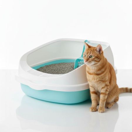 Caja de Arena Arenero para Gato con Pala Cernidora 20x40x48cm Celeste