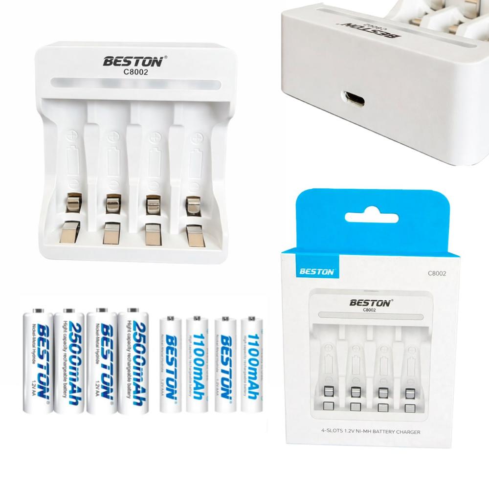 Kit Cargador Inteligente de Pilas más 4 AA y 4 AAA Ni-MH 4 puestos