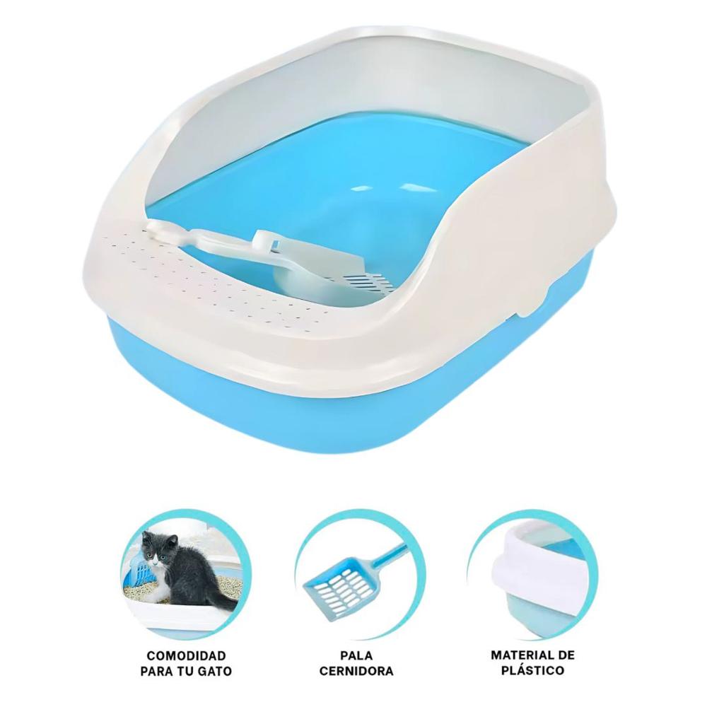 Caja de Arena Arenero para Gato con Pala Cernidora 21x52x37cm Celeste