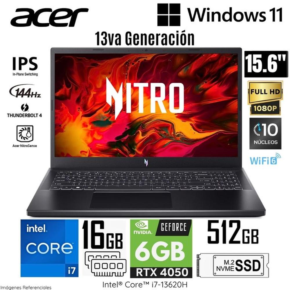 Laptop Acer Nitro V15 ANV15-51-711U Intel Core i7-13620H 16GB RAM 512GB SSD RTX 4050-6GB 15.6  FHD