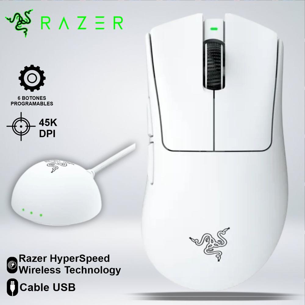 MOUSE GAMER DEATHADDER V4 PRO 45K DPI HYPERSPEED 56gr 150hrs sensor ópticos Gen-4 BLANCO