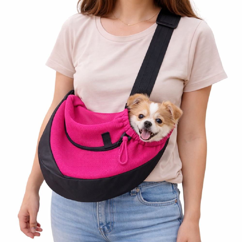Bolso cruzado transportador para mascotas perros talla XL fucsia