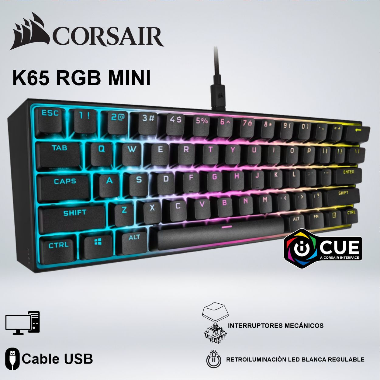 TECLADO GAMER CORSAIR K65 RGB MINI 60 PORCIENTO SWITCHES CHERRY MX SPEED