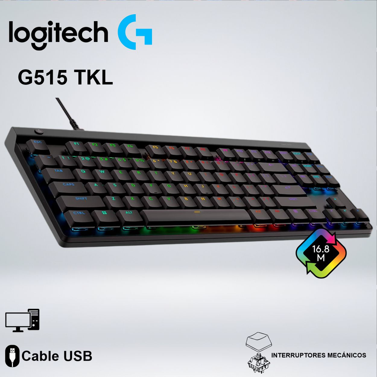 TECLADO GAMER G515 TKL CABLEADO LIGHTSYNC RGB PBT DOBLE INYECCION