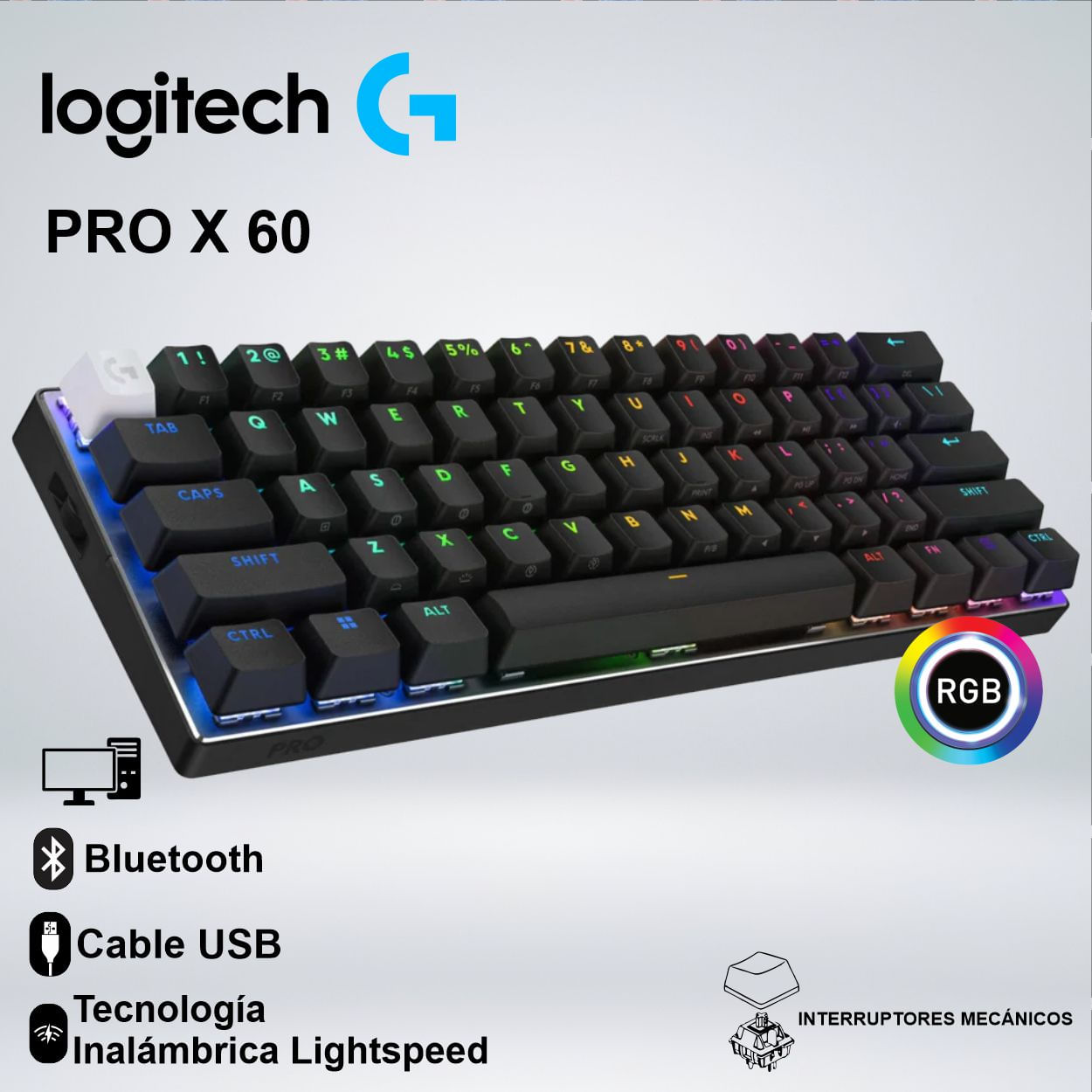 TECLADO GAMER LOGITECH PRO X 60 WIRELESS LIGHTSPEED SWITCH