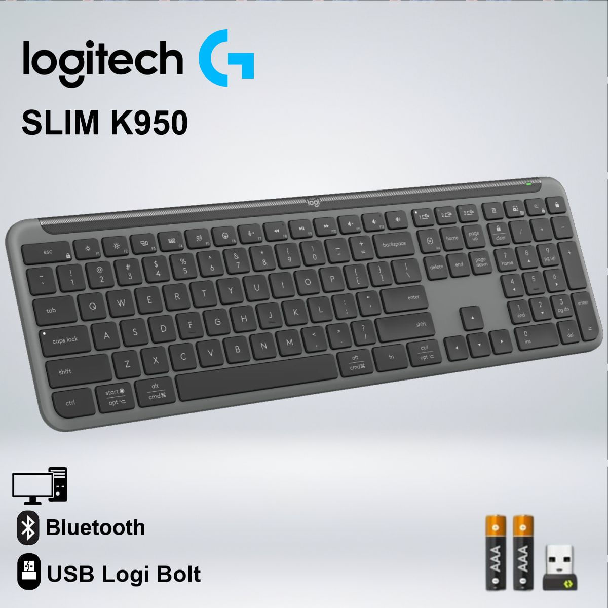 TECLADO SLIM SILENT K950 WIRELESS BOLT USB BLUETOOTH