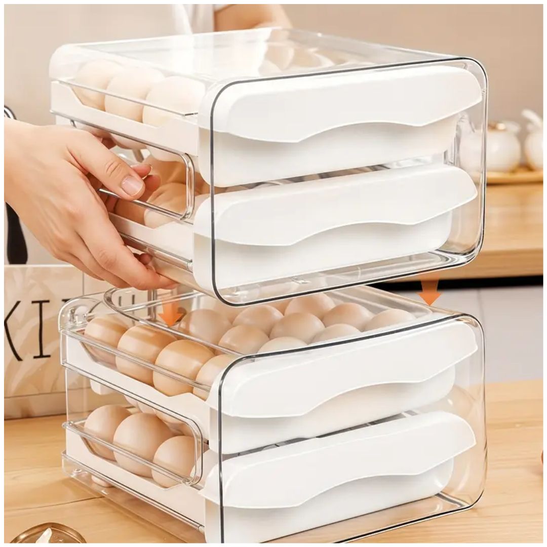 Organizador de Huevos 2 Niveles Apilable Porta Huevos de Acrílico 32 und Blanco