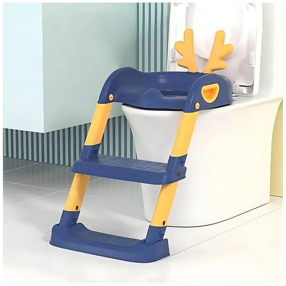 Asiento Baño Entrenamiento para Bebes Regulable Plegable  con Escalera Azul
