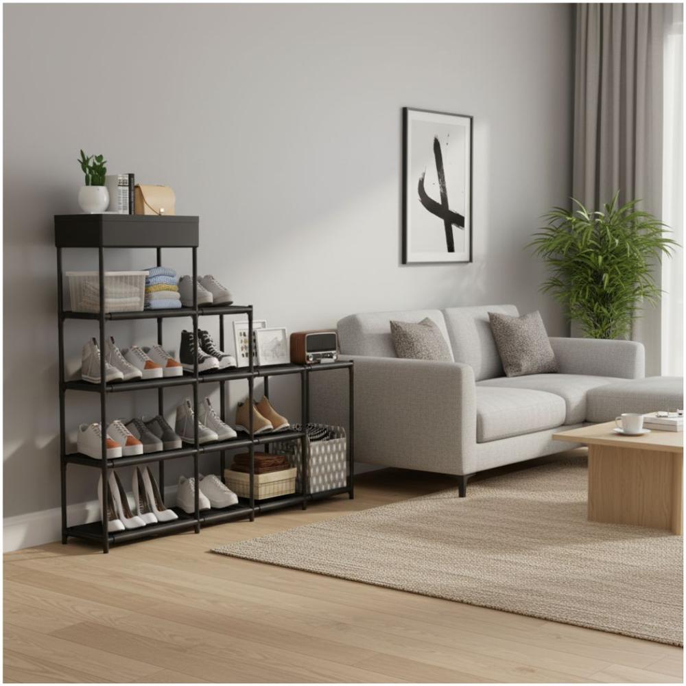 Estante Zapatera Organizador de Zapatos y Estantería Multifuncional 81x120x41cm Negro