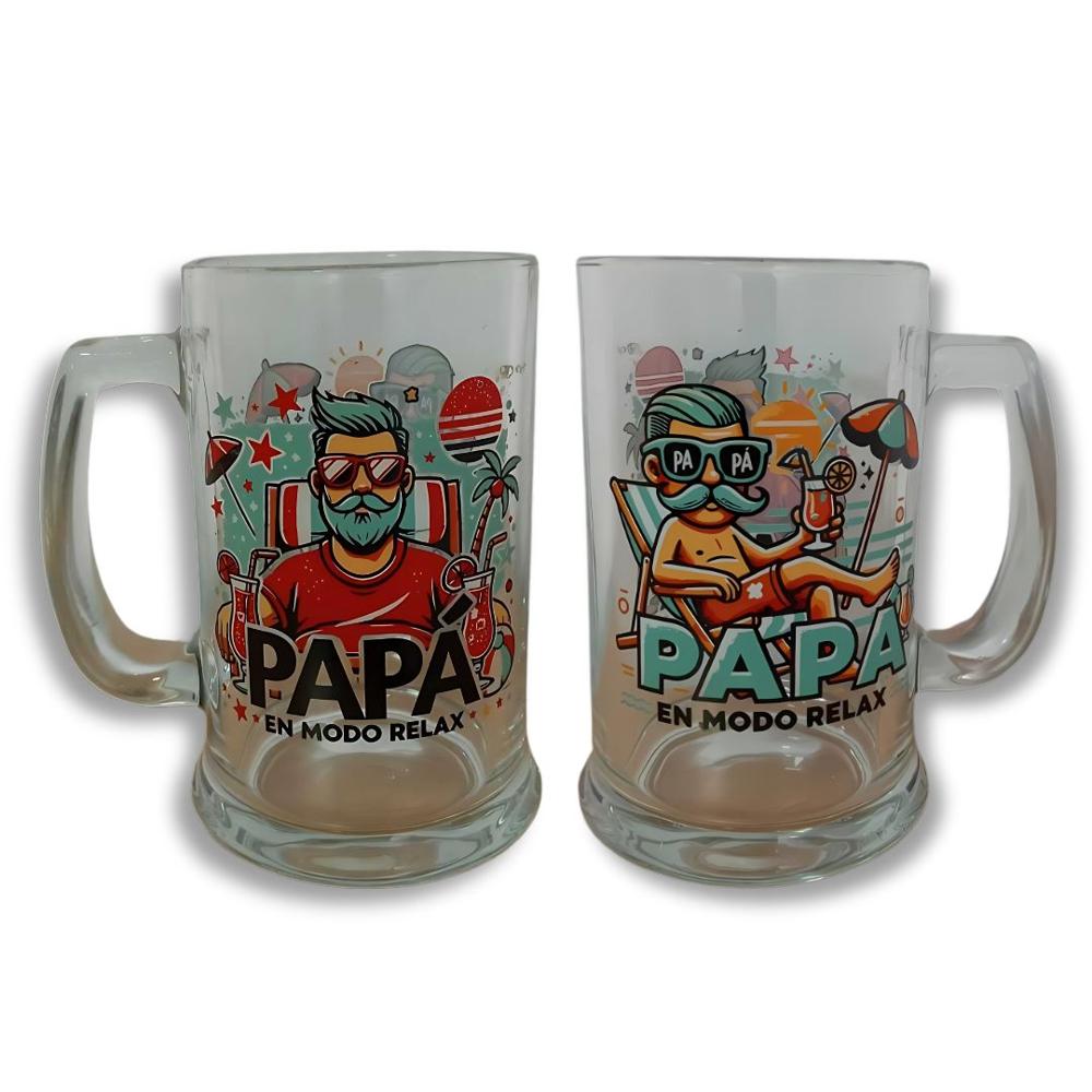 Vaso Shop de Vidrio con Asa 400 ml Día del Padre Papá Relax