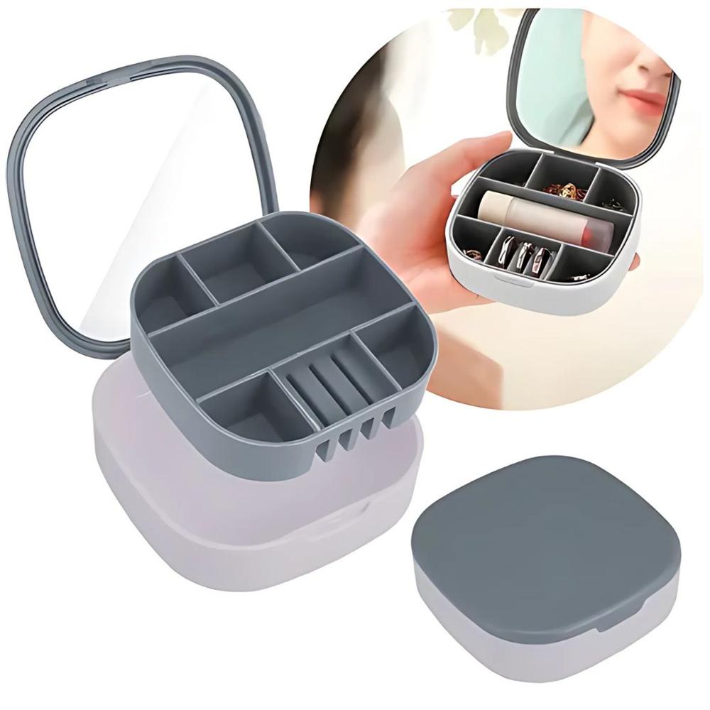 Joyero Organizador de Joyas con Espejo Portátil Multiusos Gris