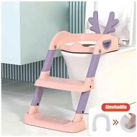 Asiento Baño Entrenamiento para Bebes Regulable Plegable  con Escalera Rosado