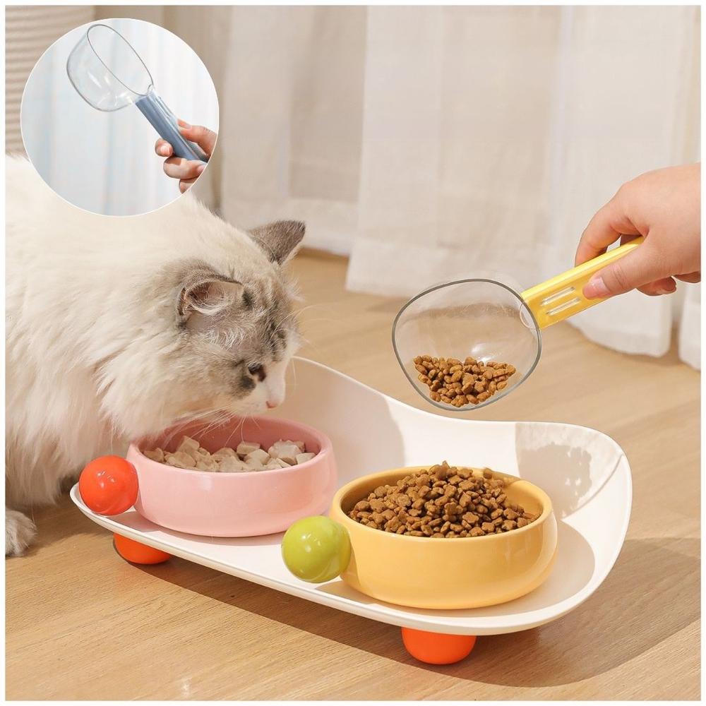 Cuchara Medidora Multiusos para Mascotas Perros y Gatos 2 en 1 Celeste