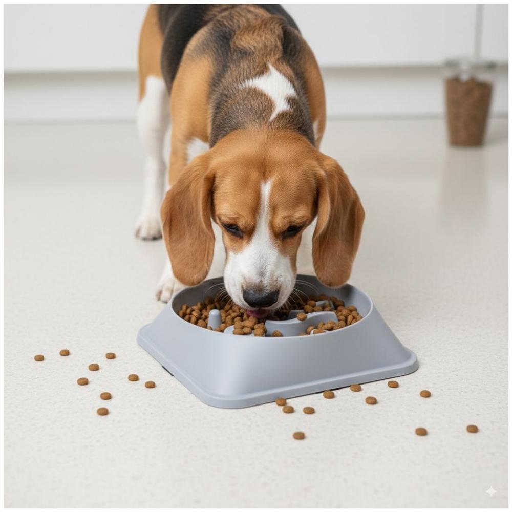 Plato Antiestrés para Mascotas Mejora Digestión Comedero Perros y Gatos Gris
