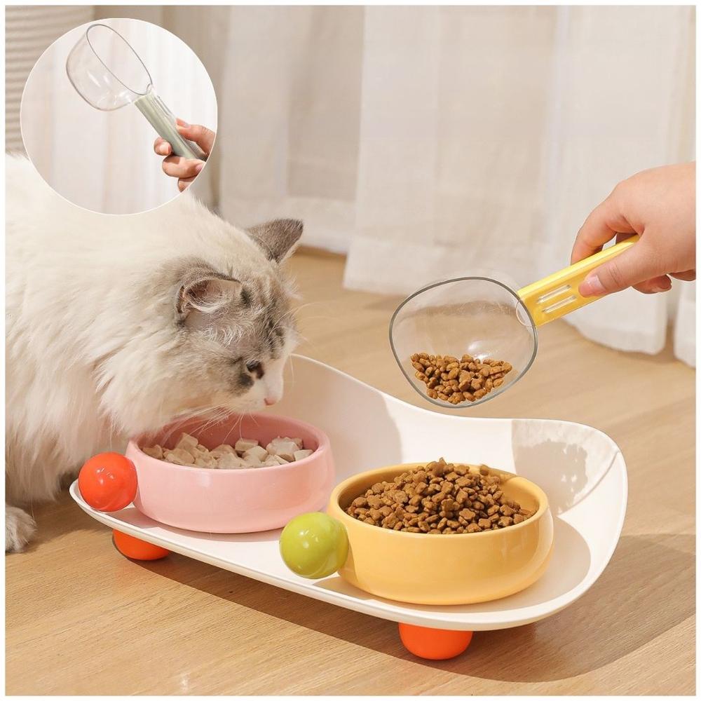 Cuchara Medidora Multiusos para Mascotas Perros y Gatos 2 en 1 Crema