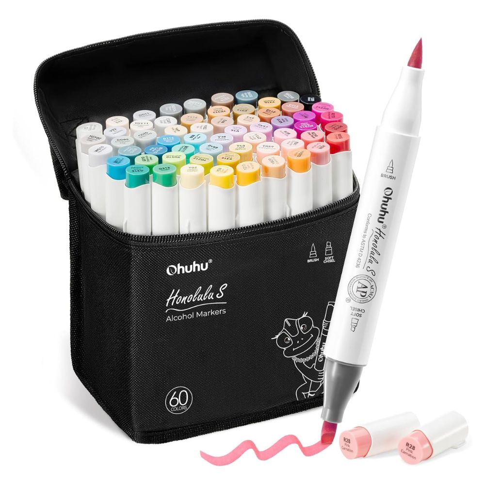 Ohuhu Honolulu S Set de 60 marcadores de alcohol doble punta tonos ilustración