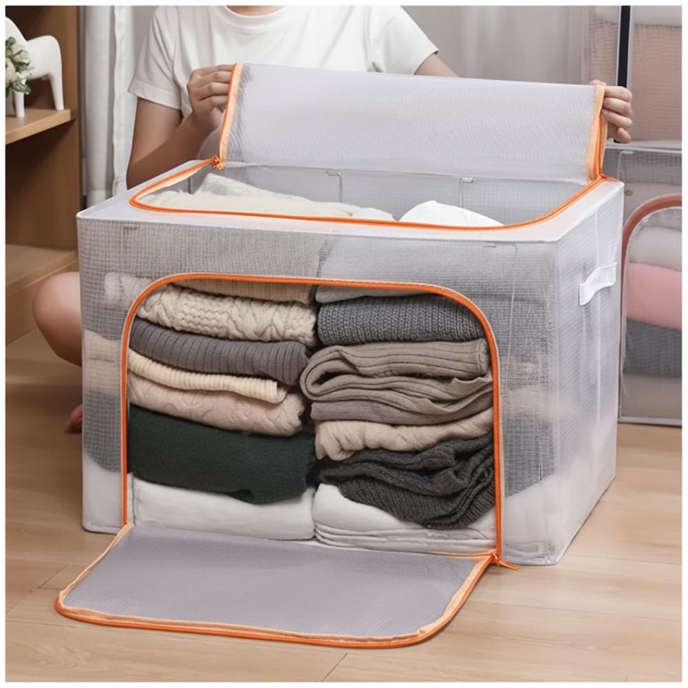 Pack x2 Caja Organizadora de Ropa Plegable Impermeable y Transparente 66L Naranja