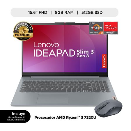 Laptop Lenovo IdeaPad Slim 3 AMD Ryzen 3 8GB RAM 512GB SSD 15.6