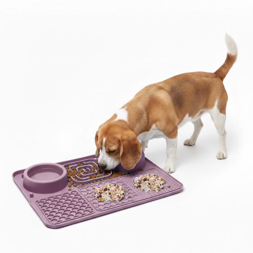 Plato Antiestrés para Mascotas Mejora Digestión Perros y Gatos 6 en 1 Comedero Bebedero Morado