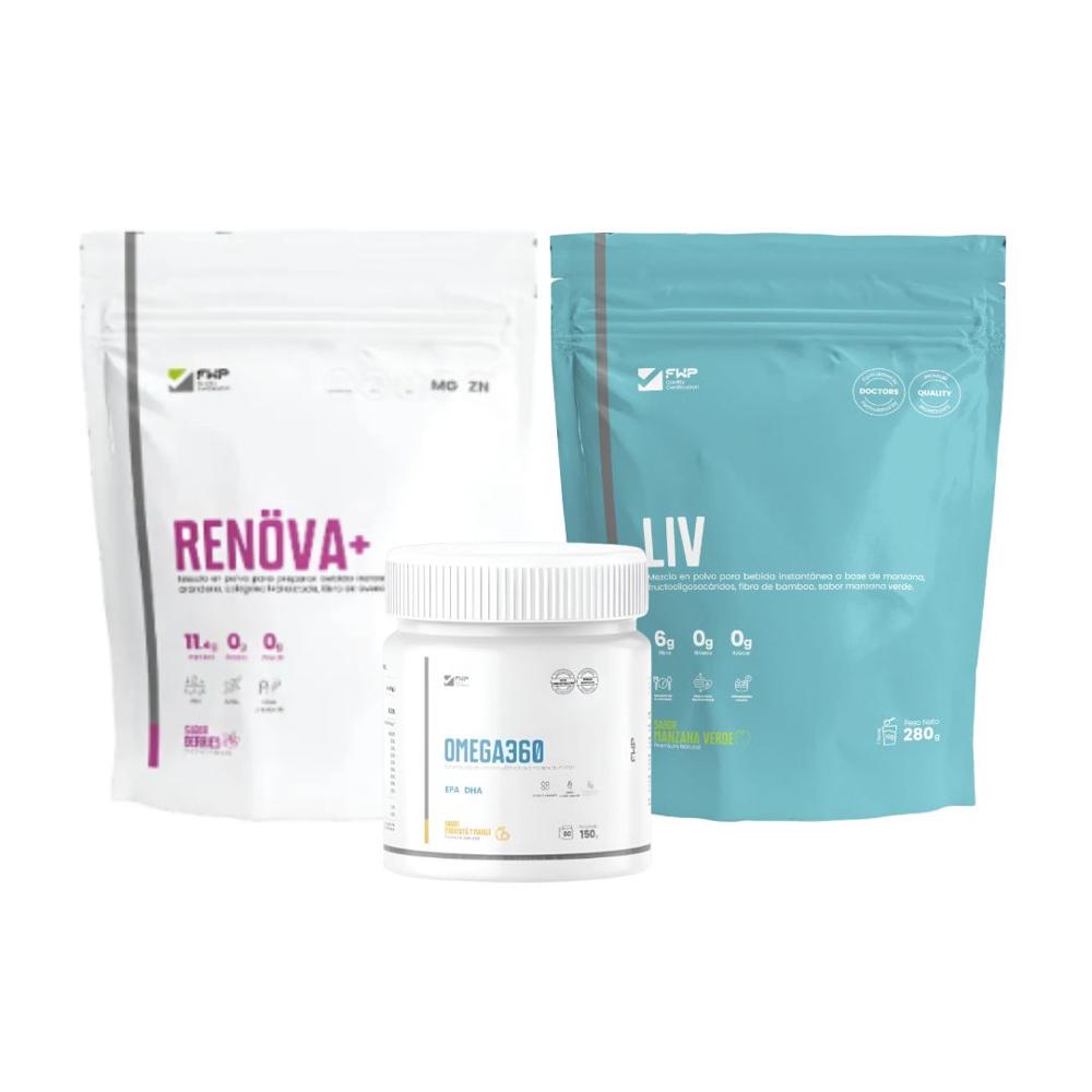 PACK X 3 COLÁGENO RENOVA - OMEGA 360 - LIV FIBRA -PROBIÓTICOS