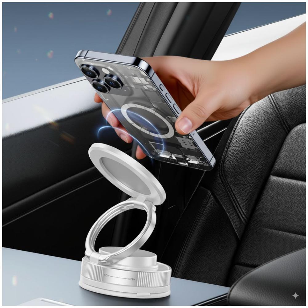 Soporte Magnético para Celular MY-7652 Holder Imantado Plegable Succión al Vacío Blanco