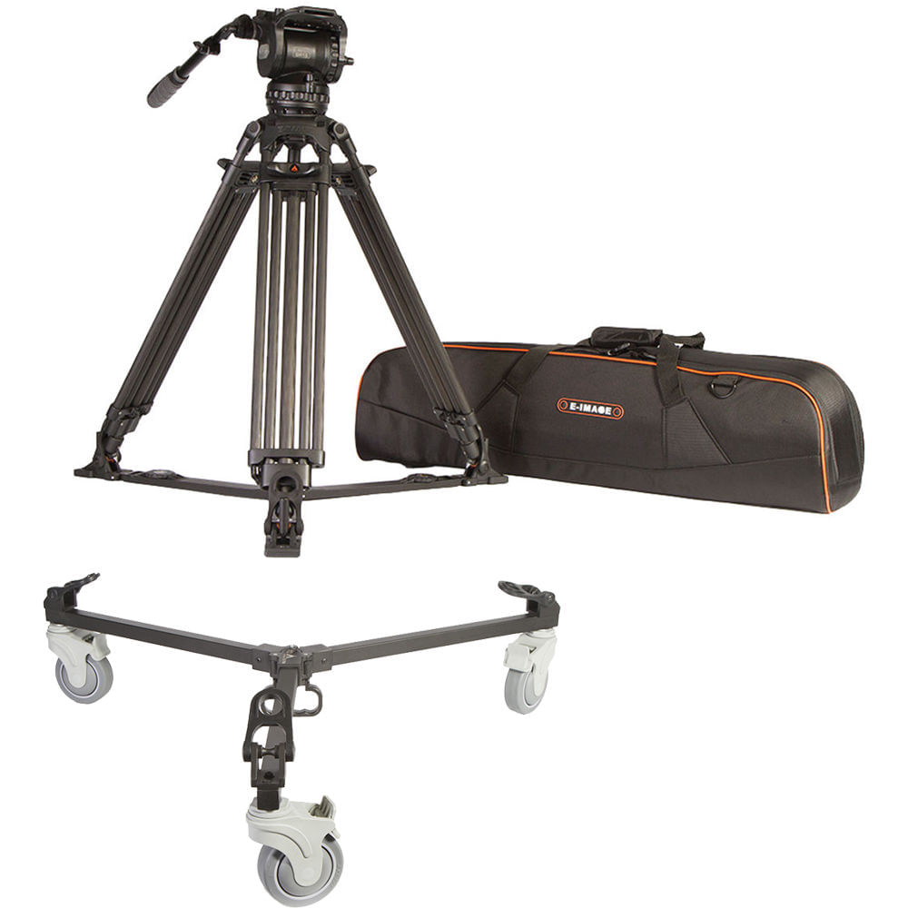 Trípode de Carbono de Dos Etapas E-Image con Cabezal GH15 y Kit de Dolly para Trípode (100mm) - Sop