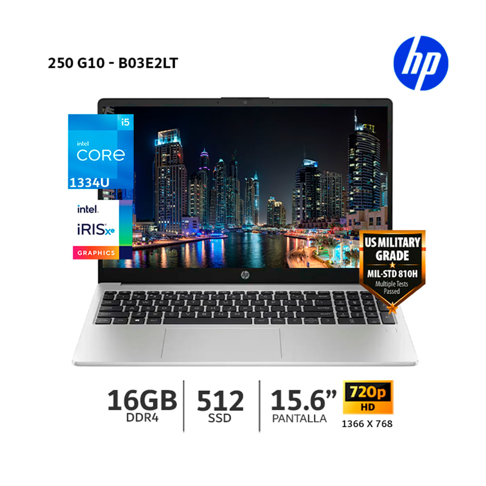 Laptop HP 250 G10 I5-1334U 16Gb RAM 512Gb SSD 15.6 HD-B03E2LT-ABM