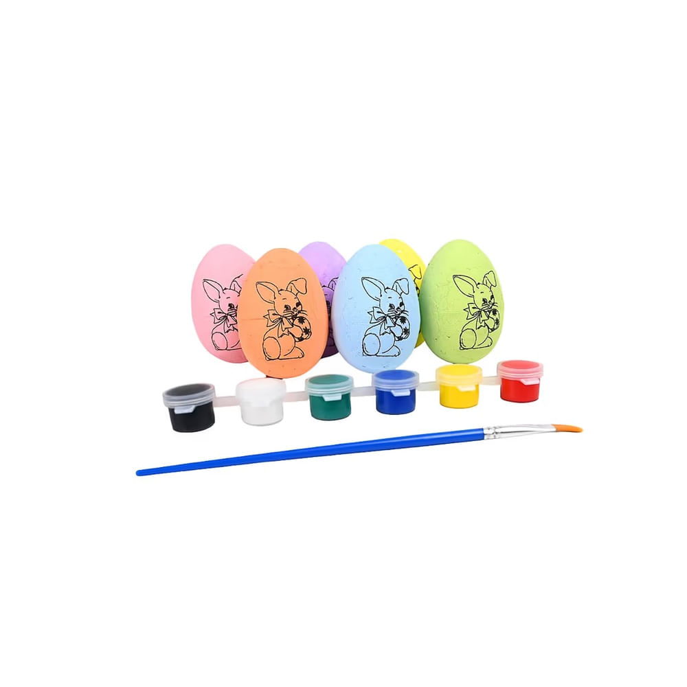PASCUA - Set de 6 Huevos Plásticos con Estampado de Conejo
