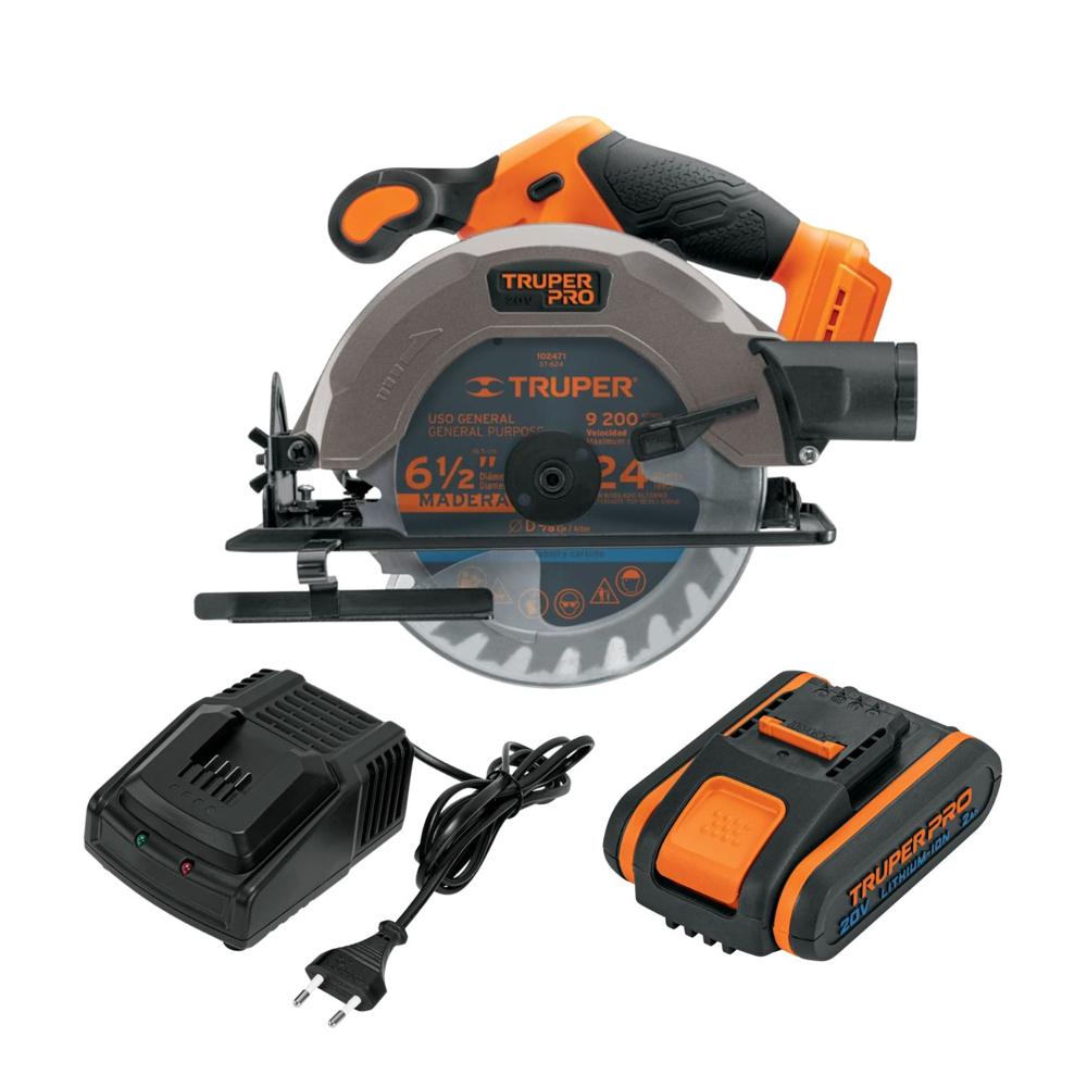 Sierra Circular 6 1/2 20V + 1 Bateria 2ah + Cargador Truper 103257-103240-12336