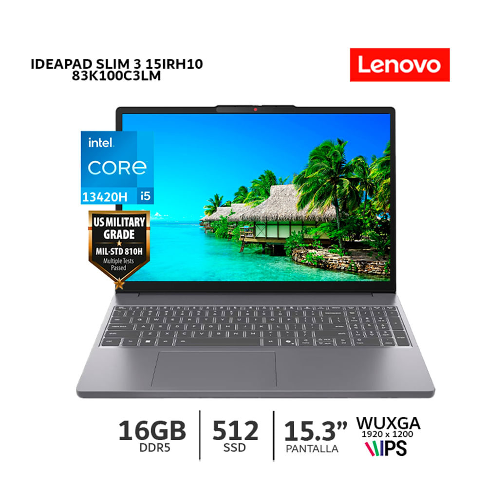 Laptop Lenovo IdeaPad Slim 3 15IRH10 i5 13420h 16Gb Ram 512Gb SSD 15.3 WUXGA IPS