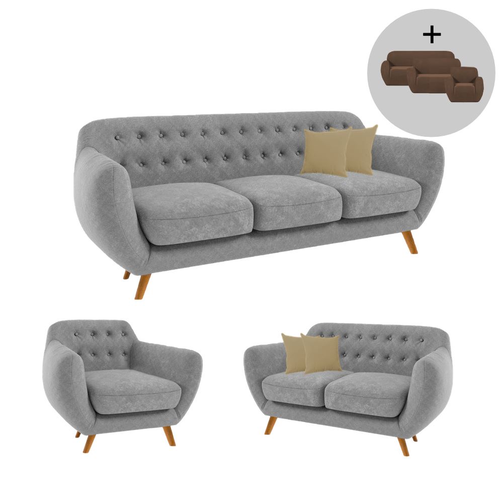 SALA VALENTINO GRIS 3 2 1 CON  FORROS - FALOTIH 3M