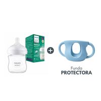 Biberón de Vidrio Natural Response 4oz 120ml con Funda Protectora Celeste