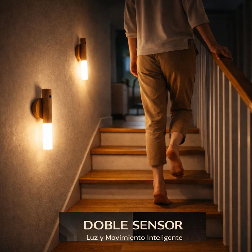 Lámpara LED Inteligente Sensor Movimiento - Madera Acrílica Premium Recargable